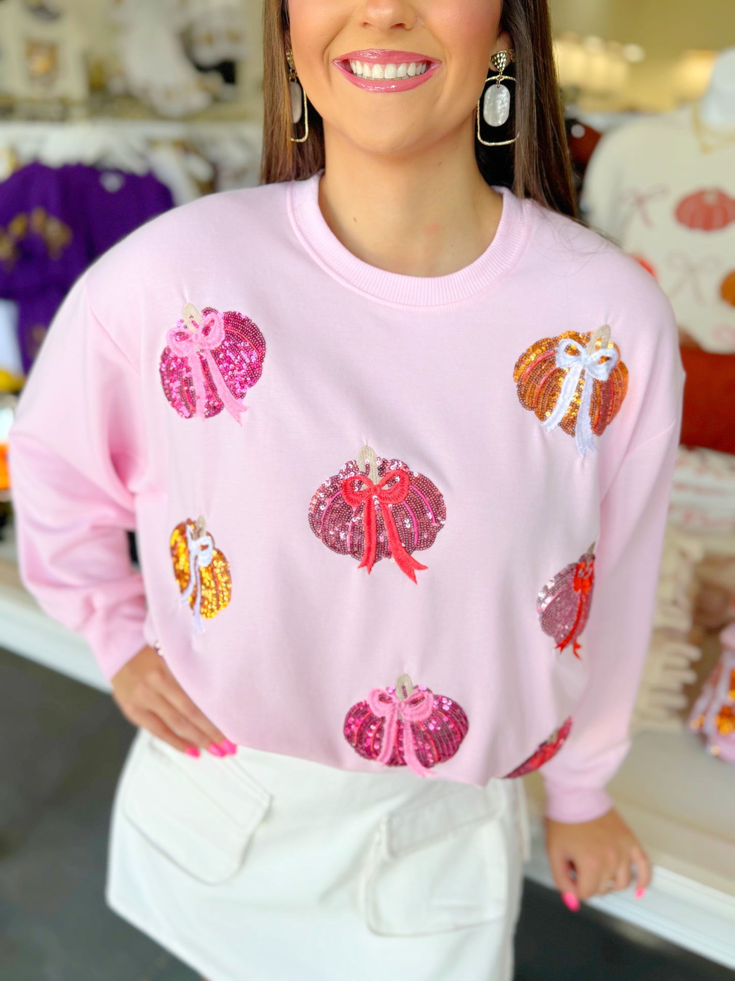 Sarah Sequin Pumpkin Bows Sweatshirt