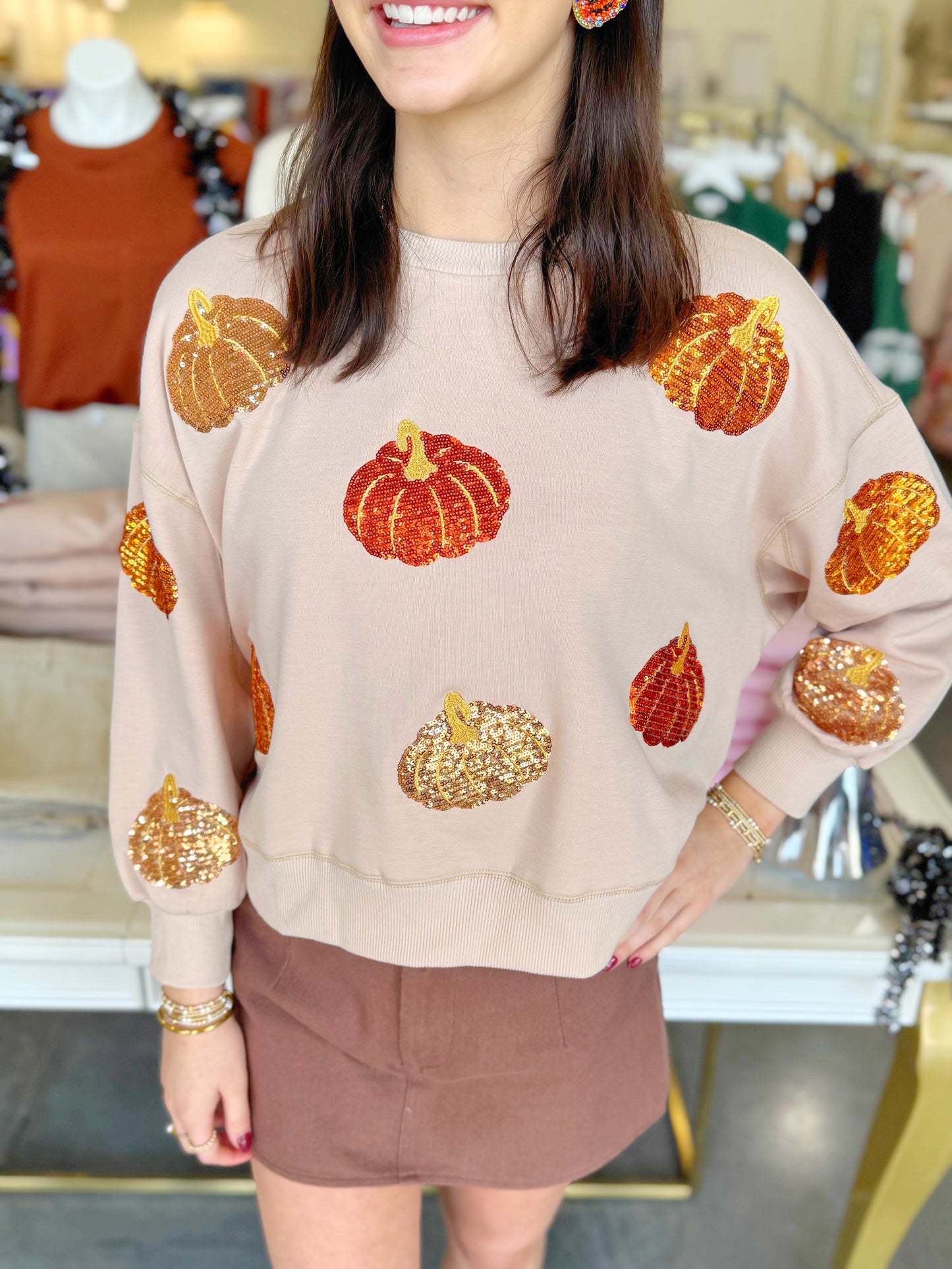 Millie Traditional Sequin Pumpkin Sweatshirt