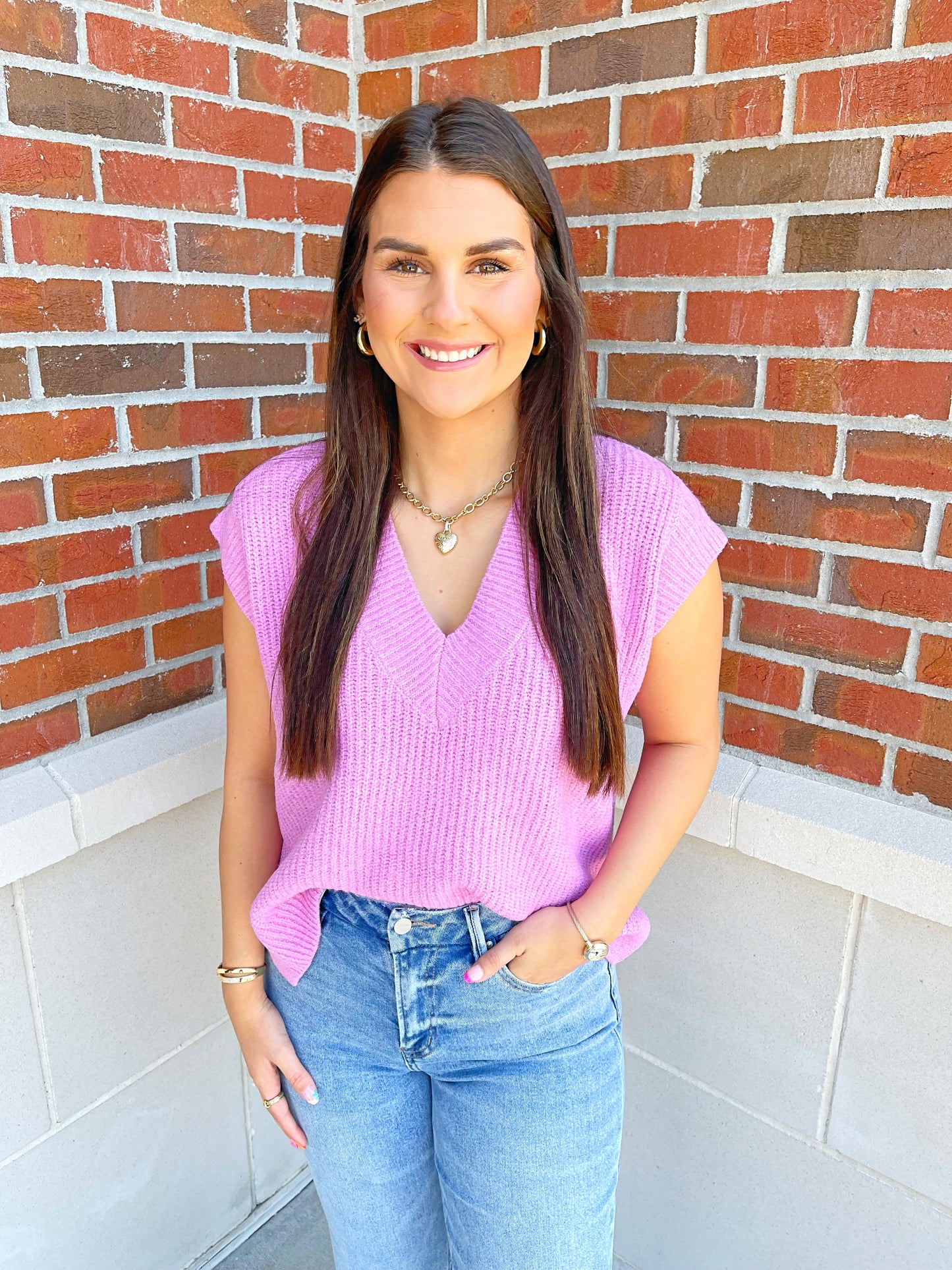 V-Neck Side Slit Sweater