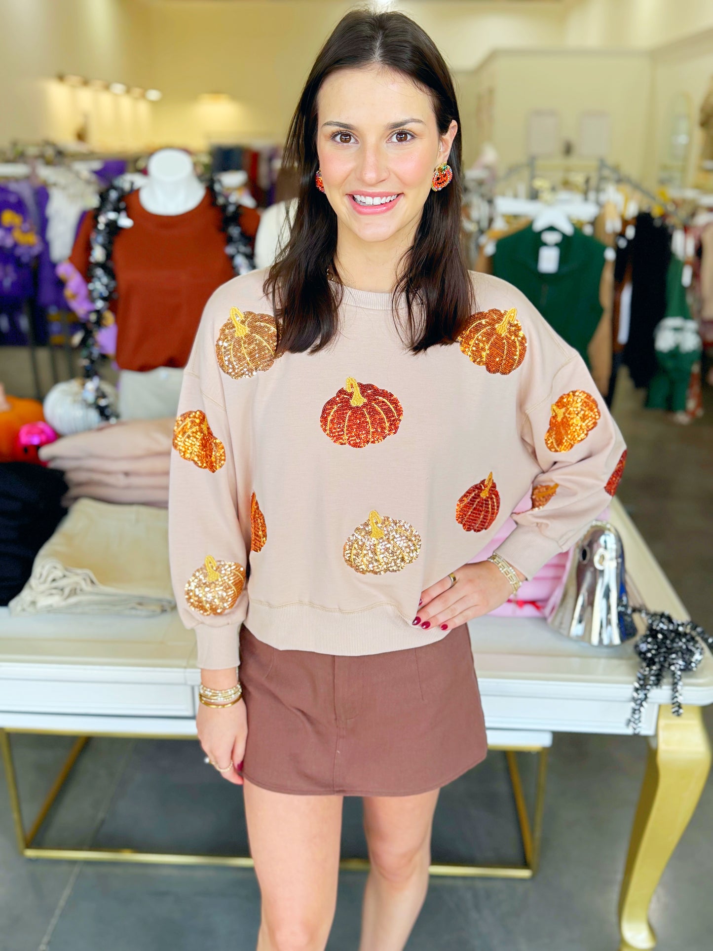 Millie Traditional Sequin Pumpkin Sweatshirt