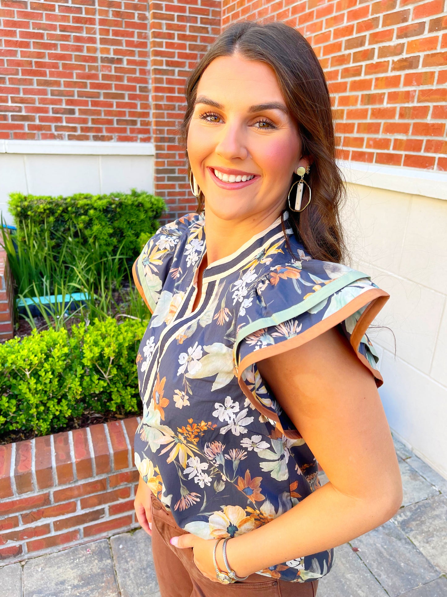 Floral Tiered Ruffle Sleeve Top