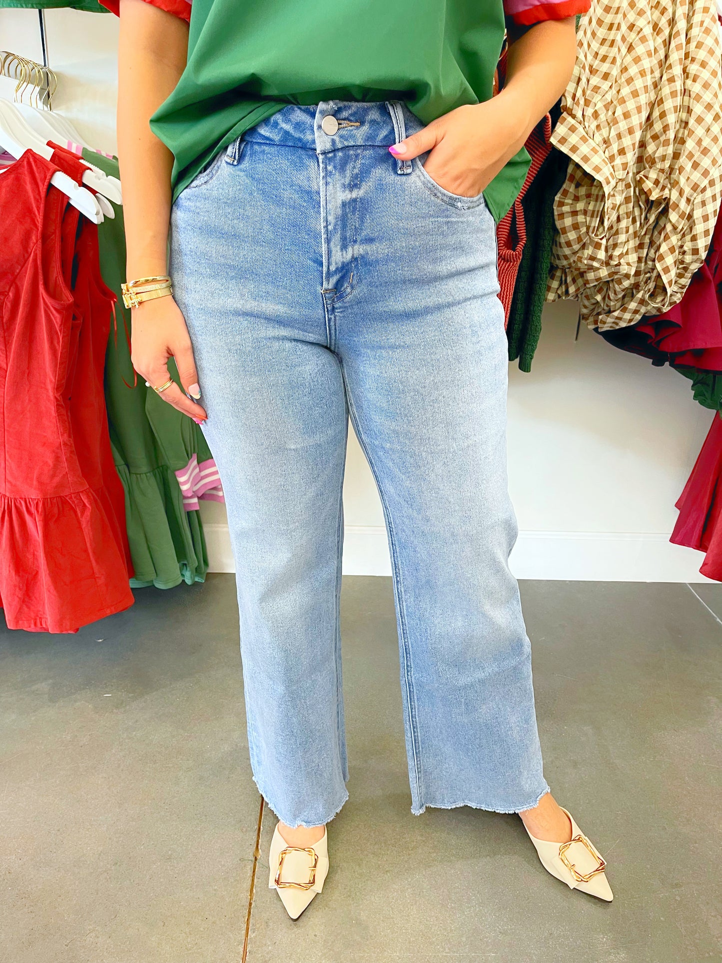Stretch High Rise Wide Leg Denim