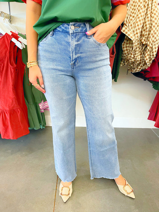 Stretch High Rise Wide Leg Denim