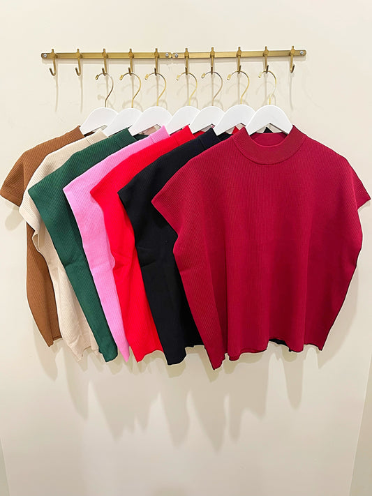 Mock Neck Short Sleeve Boxy Sweater