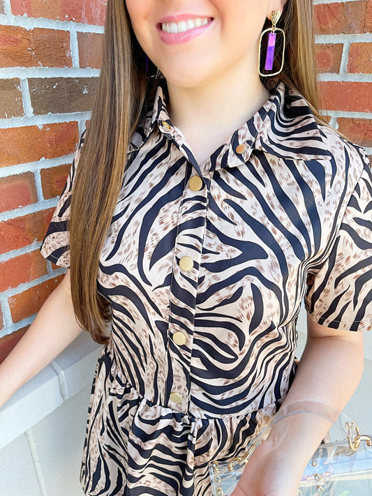 Short Sleeve Tiger Print Dress
