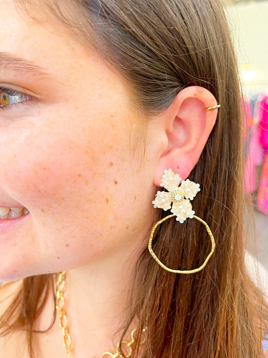 Flower Hoop Statement Earrings