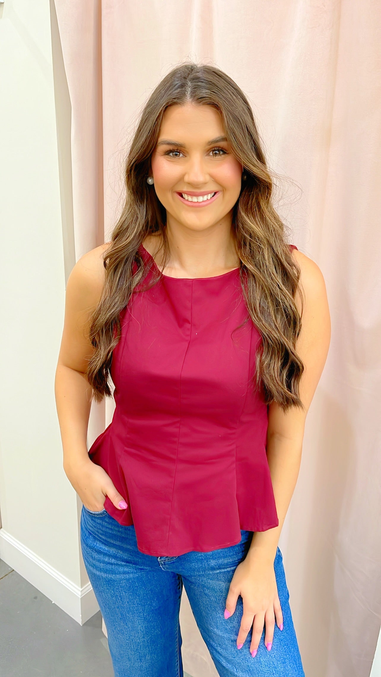 Sleeveless Boatneck Peplum Top