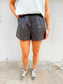 Pleated Chocolate Faux Leather Shorts
