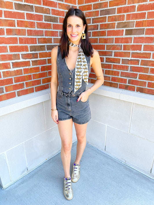 V-Neck Sleeveless Denim Romper