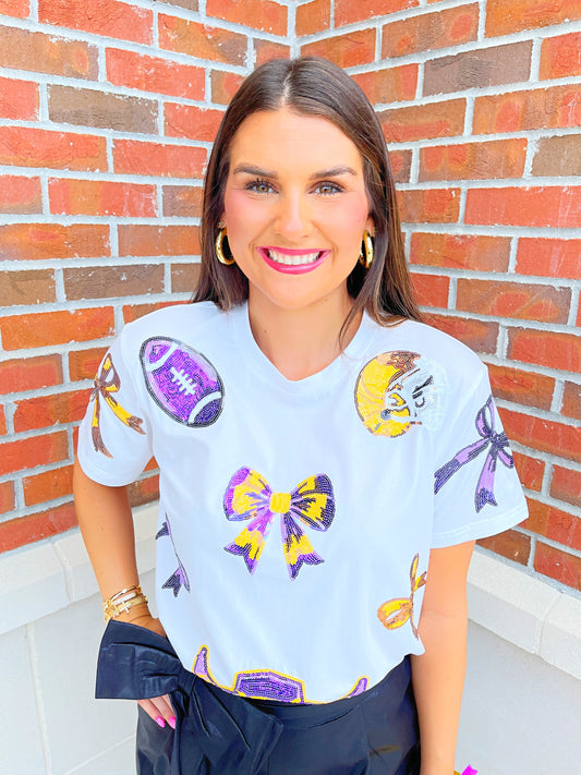 Real Sequin Bow Gameday Tee