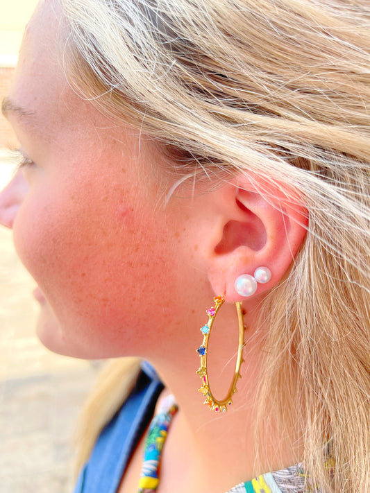 Multi Stone Hoop Earrings