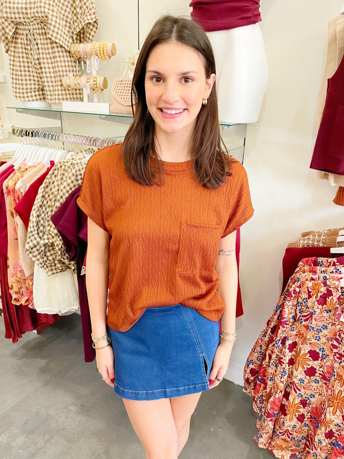 Textured Short Sleeve Top