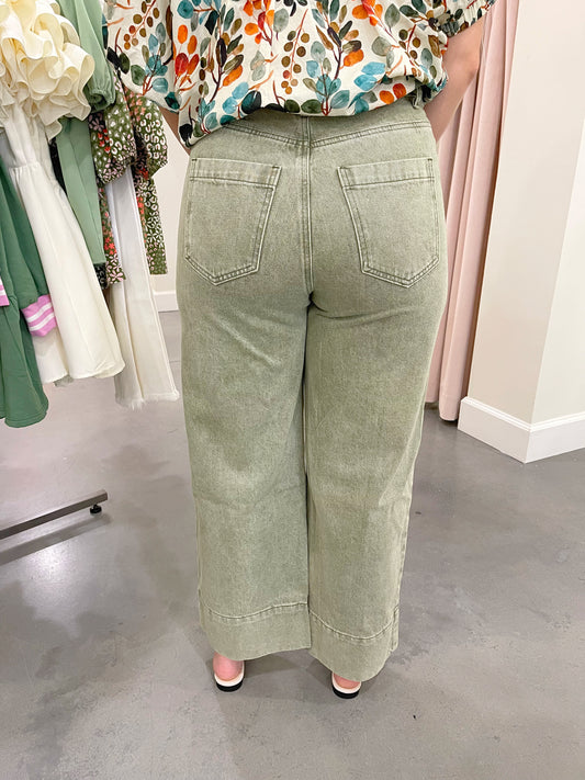 Wide Leg Cuffed Hem Denim
