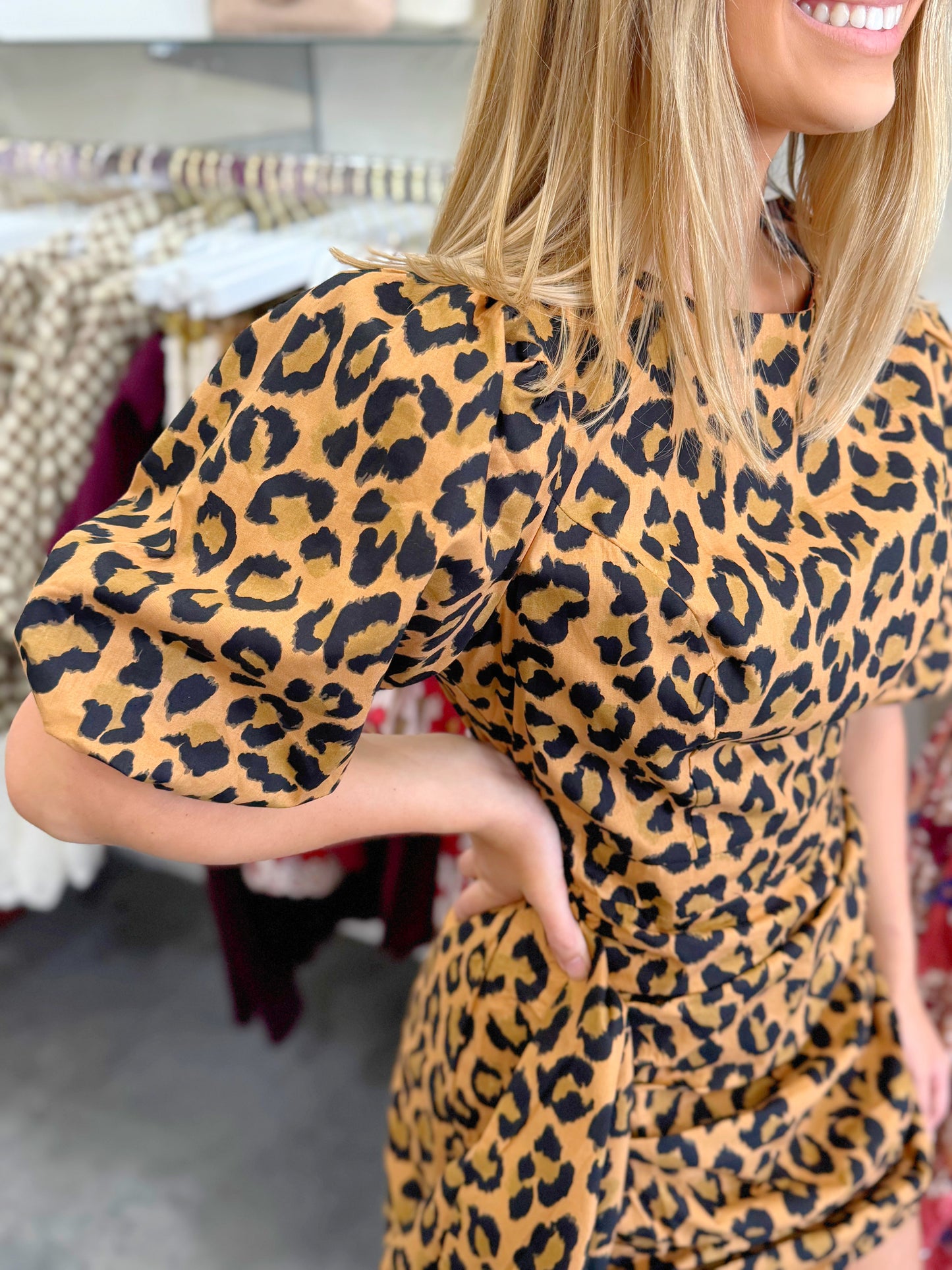 Ruched Leopard Dress