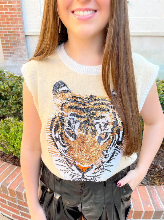 Sleeveless Sequin Tiger Sweater