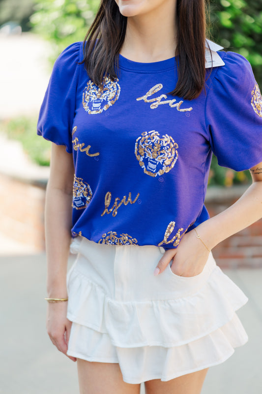 Tina LSU Tiger Sequin Top