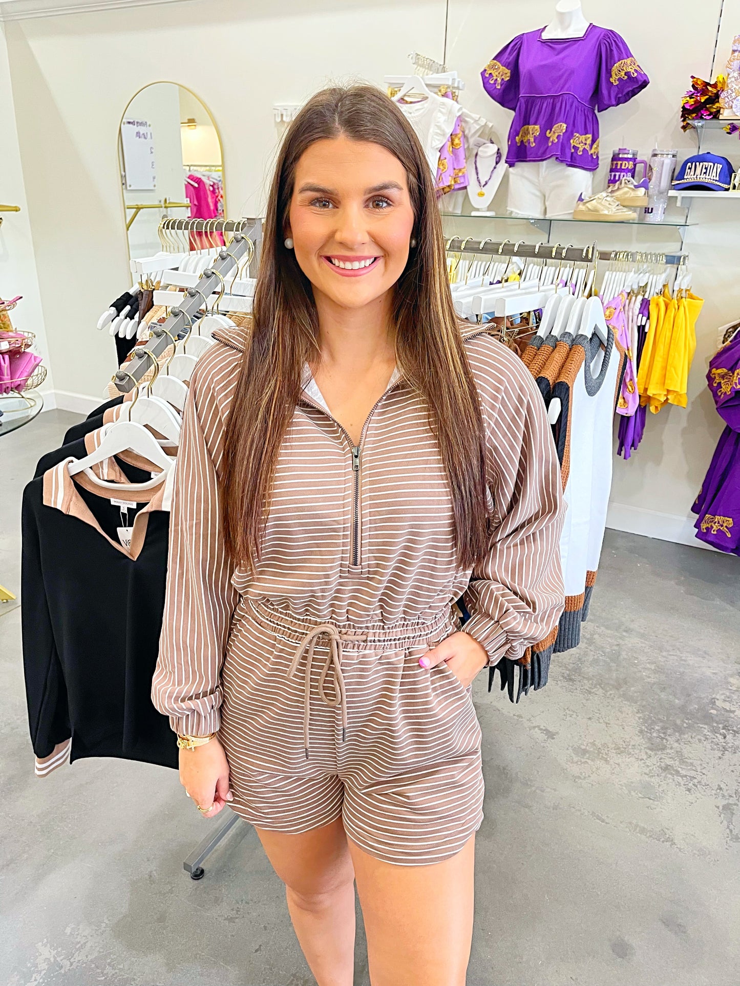 Striped Quarter Zip Romper