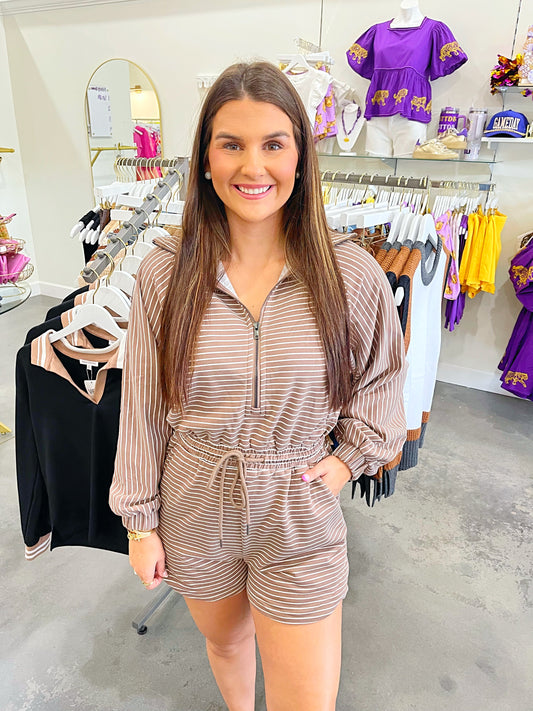 Striped Quarter Zip Romper