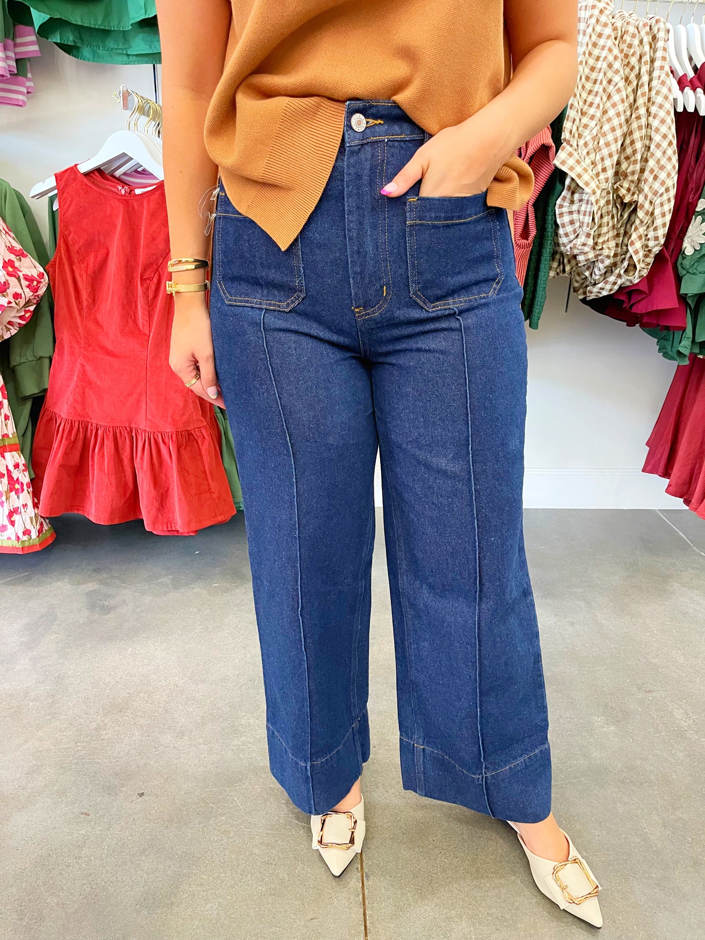 Wide Leg Cuffed Hem Denim