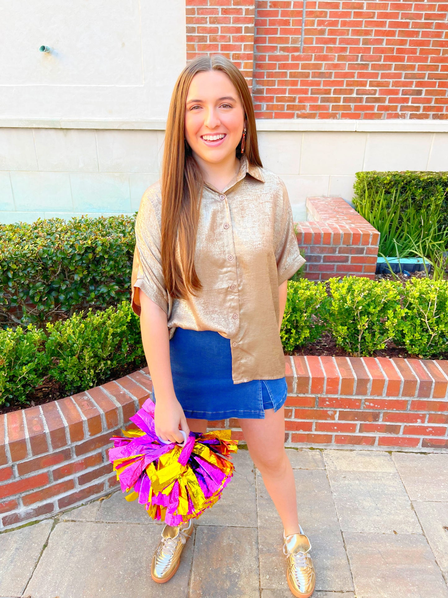 Shimmer Metallic Button Down Top