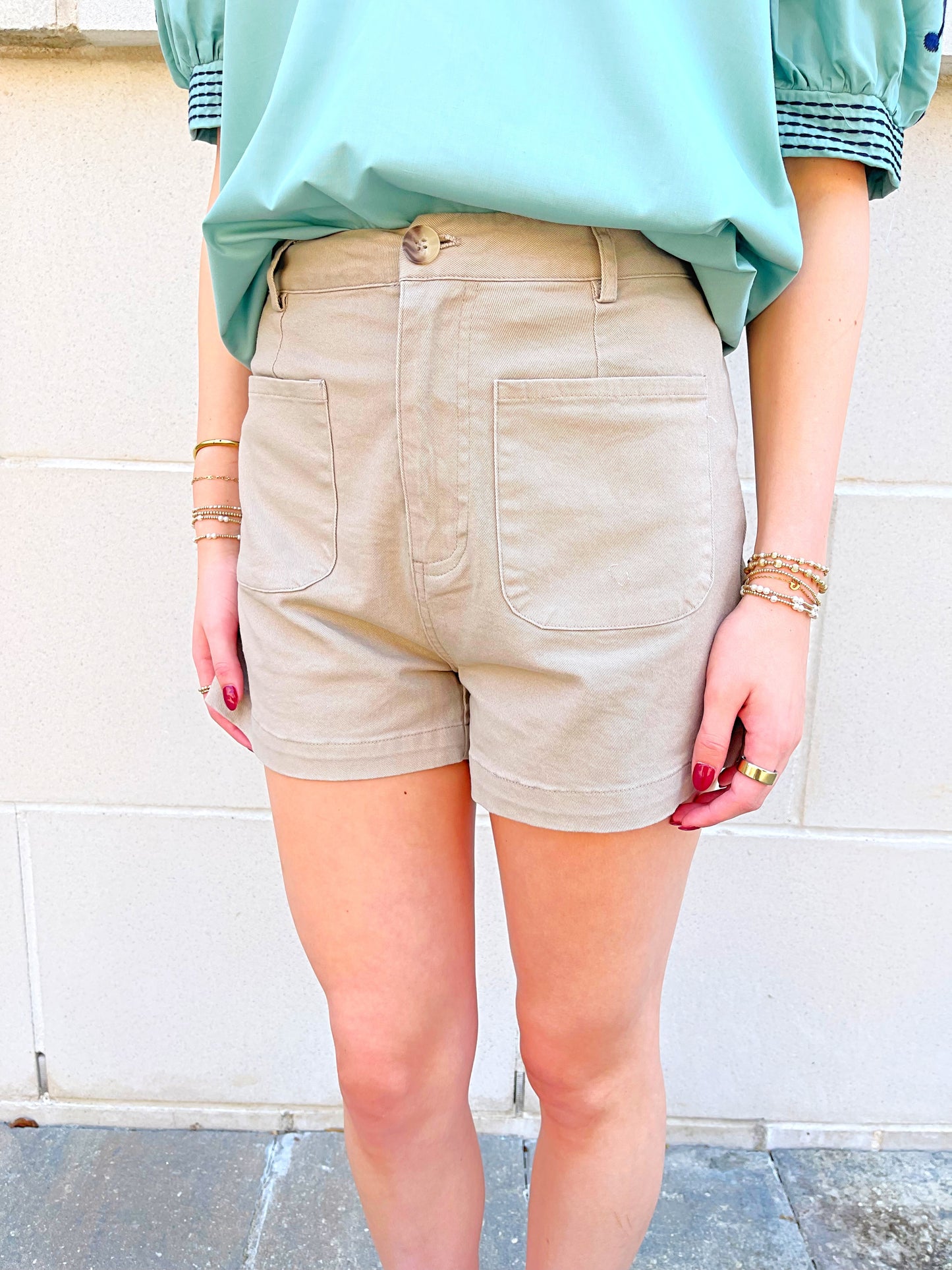 High Waist Patch Pocket Shorts