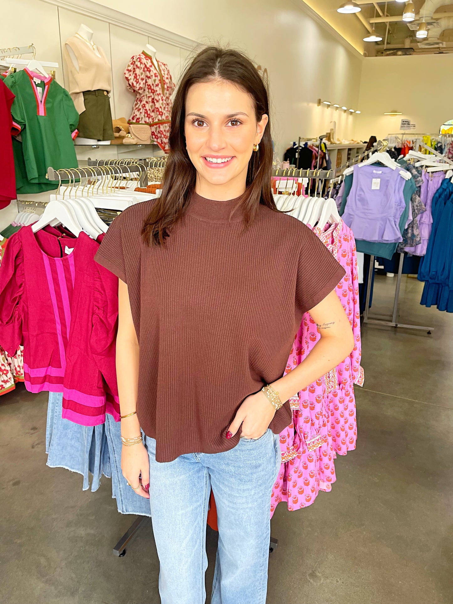 Mock Neck Short Sleeve Boxy Sweater