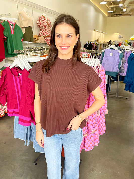 Mock Neck Short Sleeve Boxy Sweater