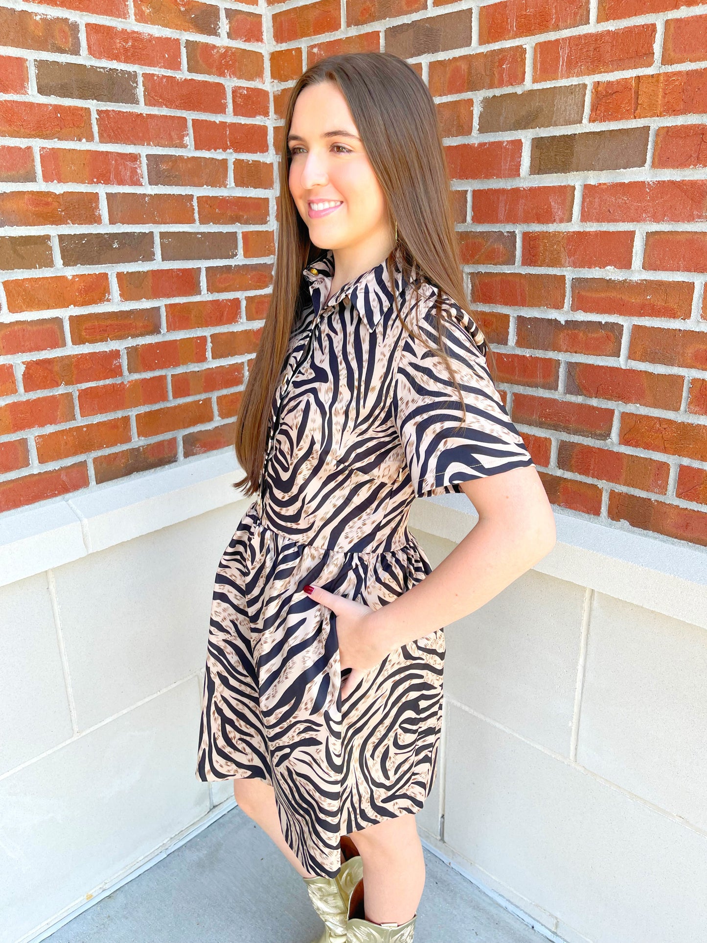 Short Sleeve Tiger Print Dress