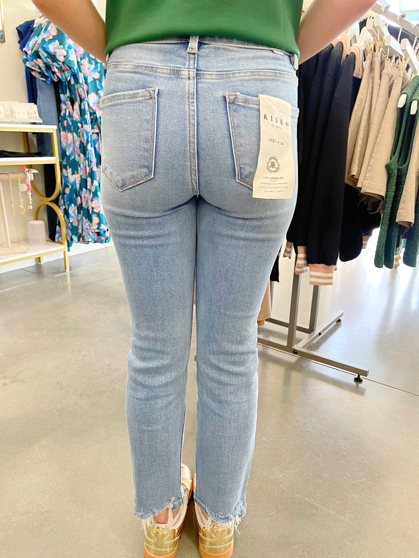 High Rise Crop Straight Jeans with Tummy Control