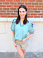 V-Neck Embroidered Sleeve Top
