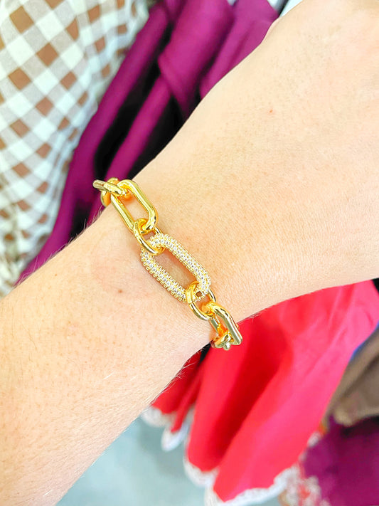 Chain Link Rhinestone Toggle Bracelet