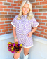 Checkered Denim Short Sleeve Top