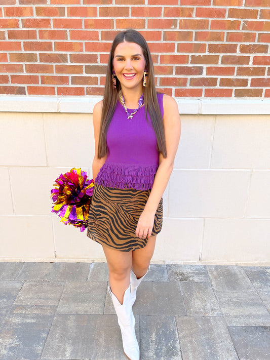 Knit Crop Top With Fringe
