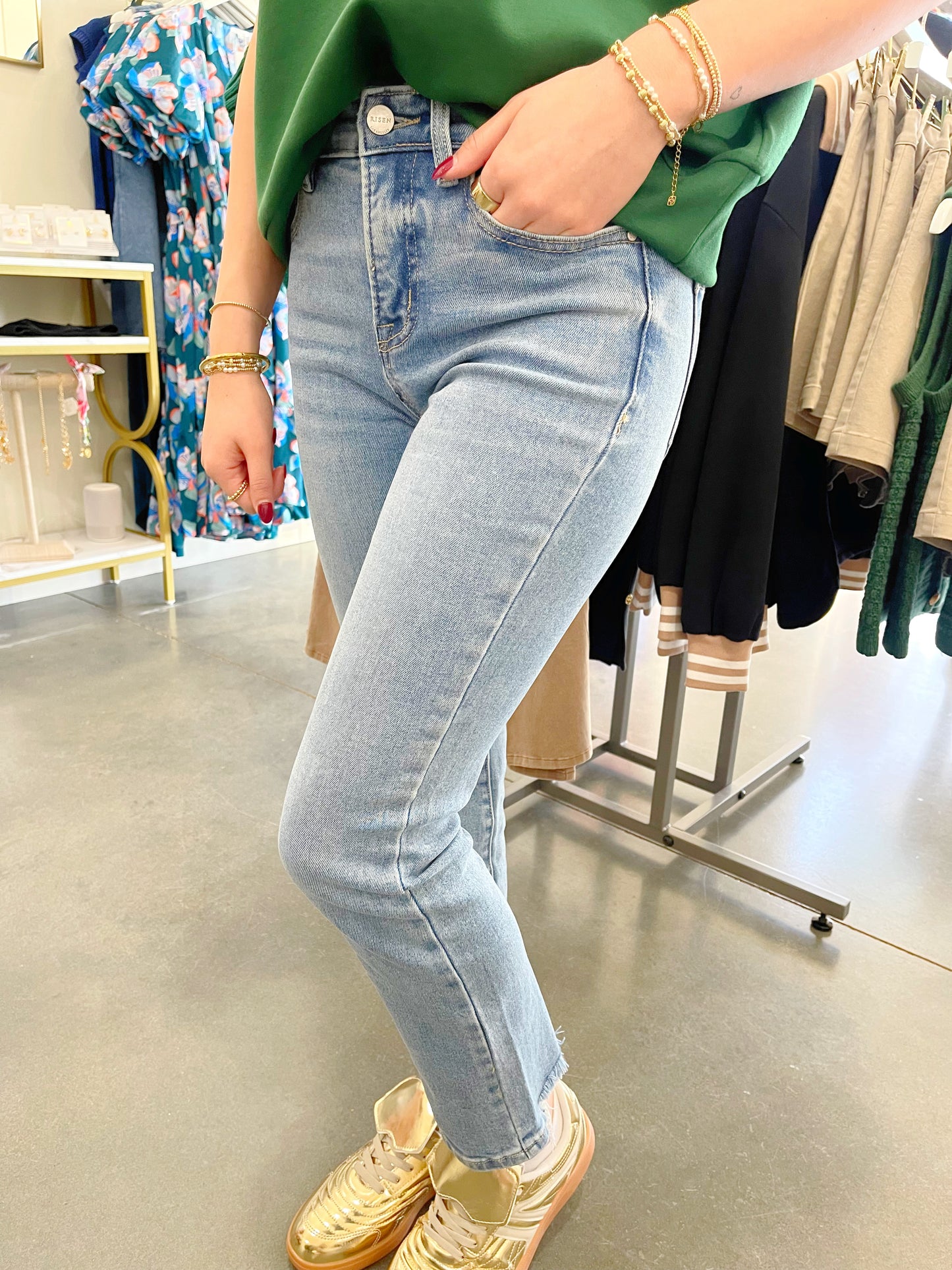 High Rise Crop Straight Jeans with Tummy Control