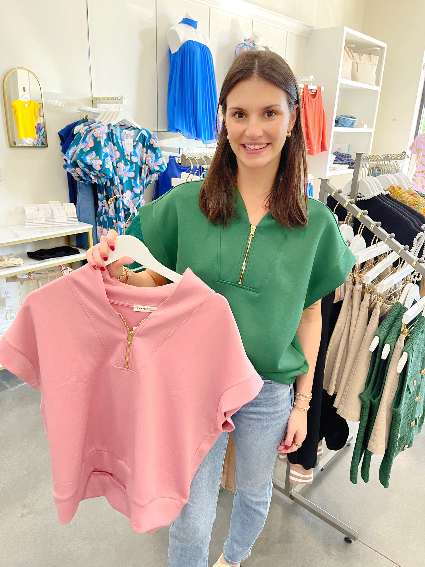 Half Zip Short Sleeve Top
