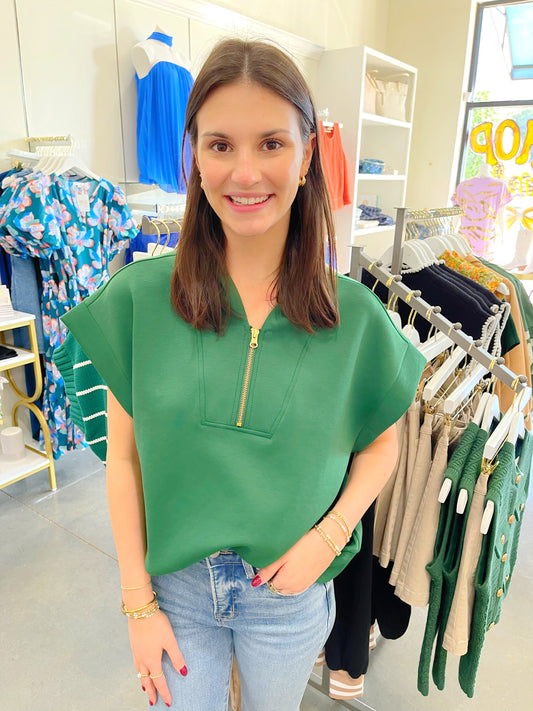 Half Zip Short Sleeve Top