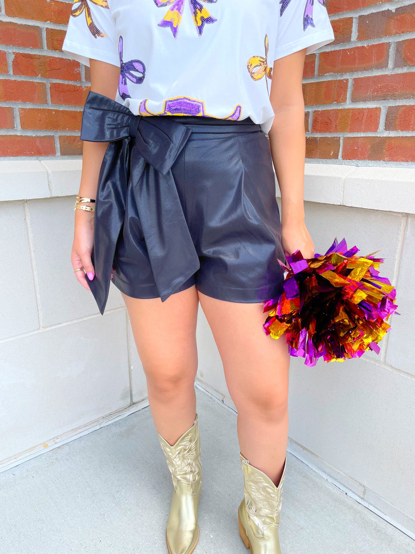 Metallic Bow Shorts