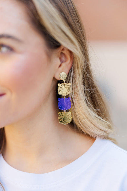 Tiger Head Drop Earrings