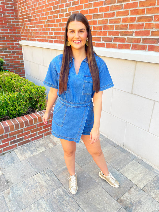 Wrap Front Denim Romper