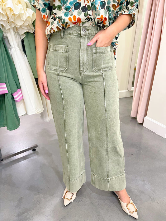 Wide Leg Cuffed Hem Denim