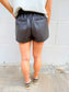 Pleated Chocolate Faux Leather Shorts