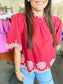 Embroidered Flutter Sleeve Top