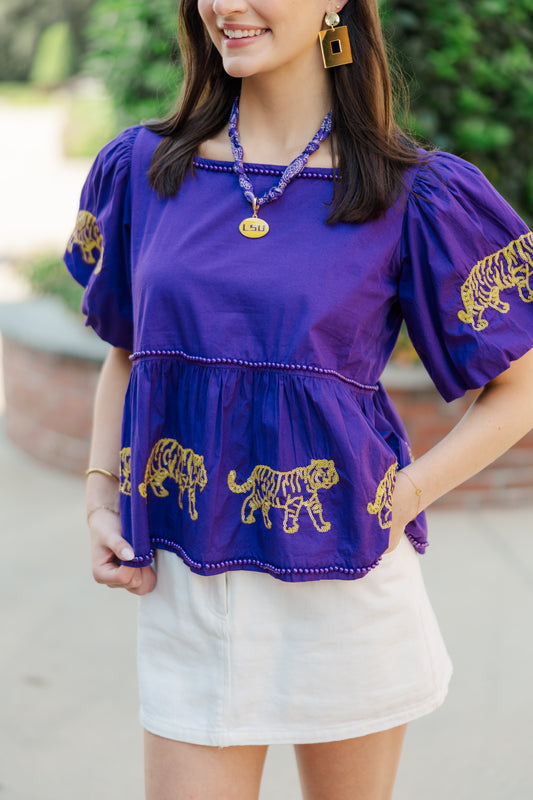 The Puff Sleeve Peplum Tiger Top