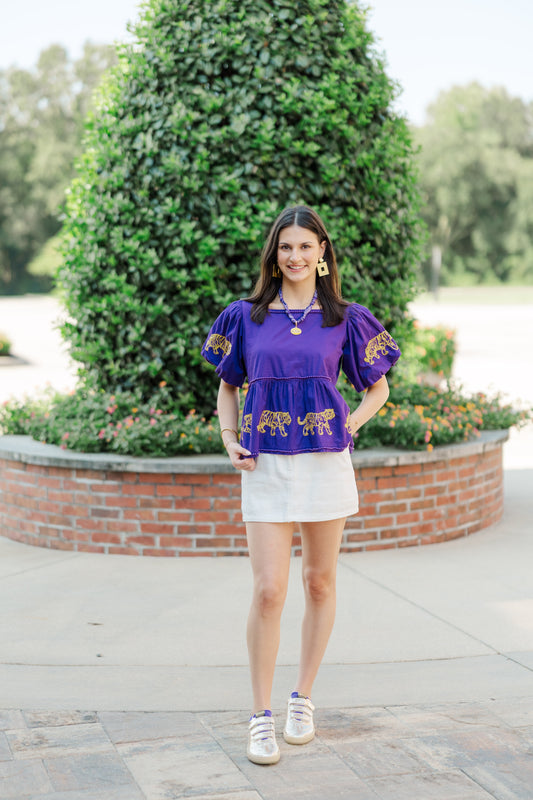 The Puff Sleeve Peplum Tiger Top