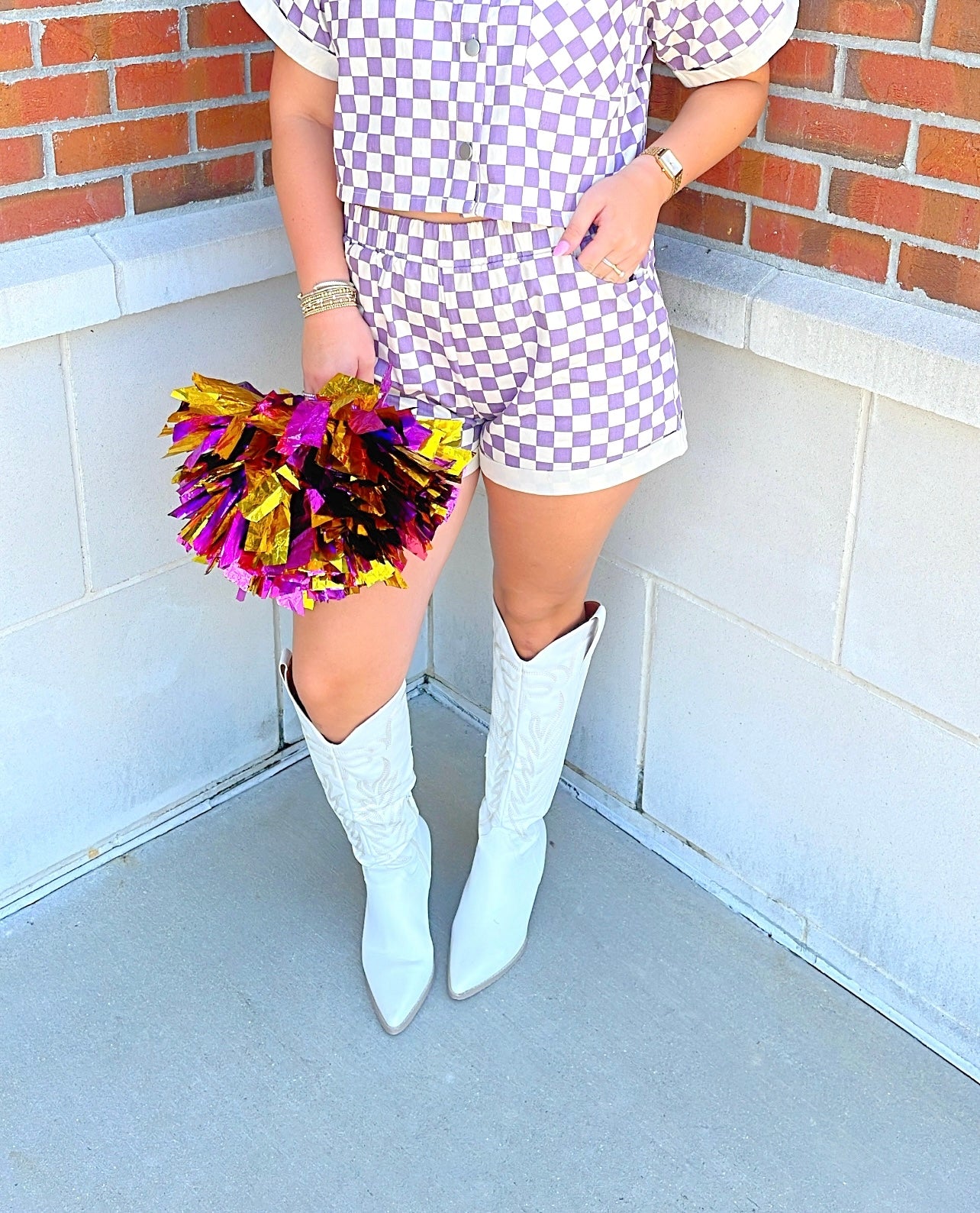 Checkered Denim Shorts