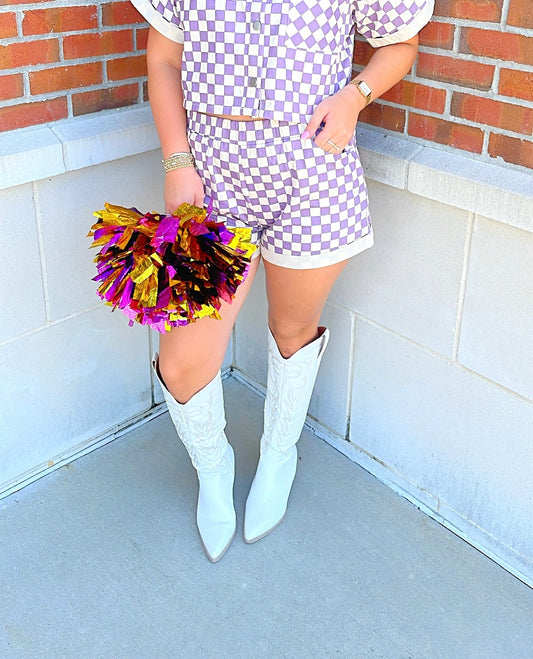 Checkered Denim Shorts