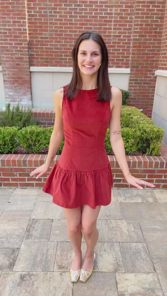 Ruffle Hem Corduroy Mini Dress