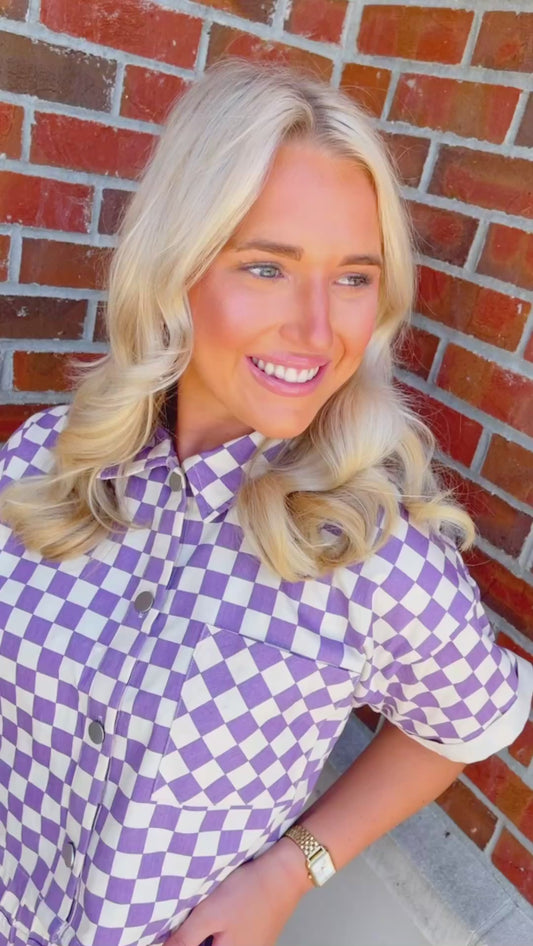 Checkered Denim Short Sleeve Top