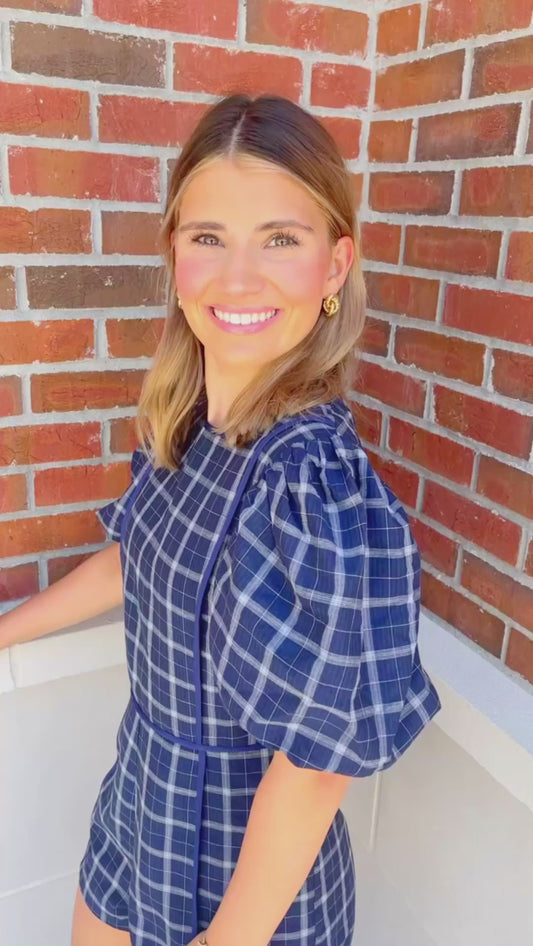 Plaid Puff Sleeve Romper